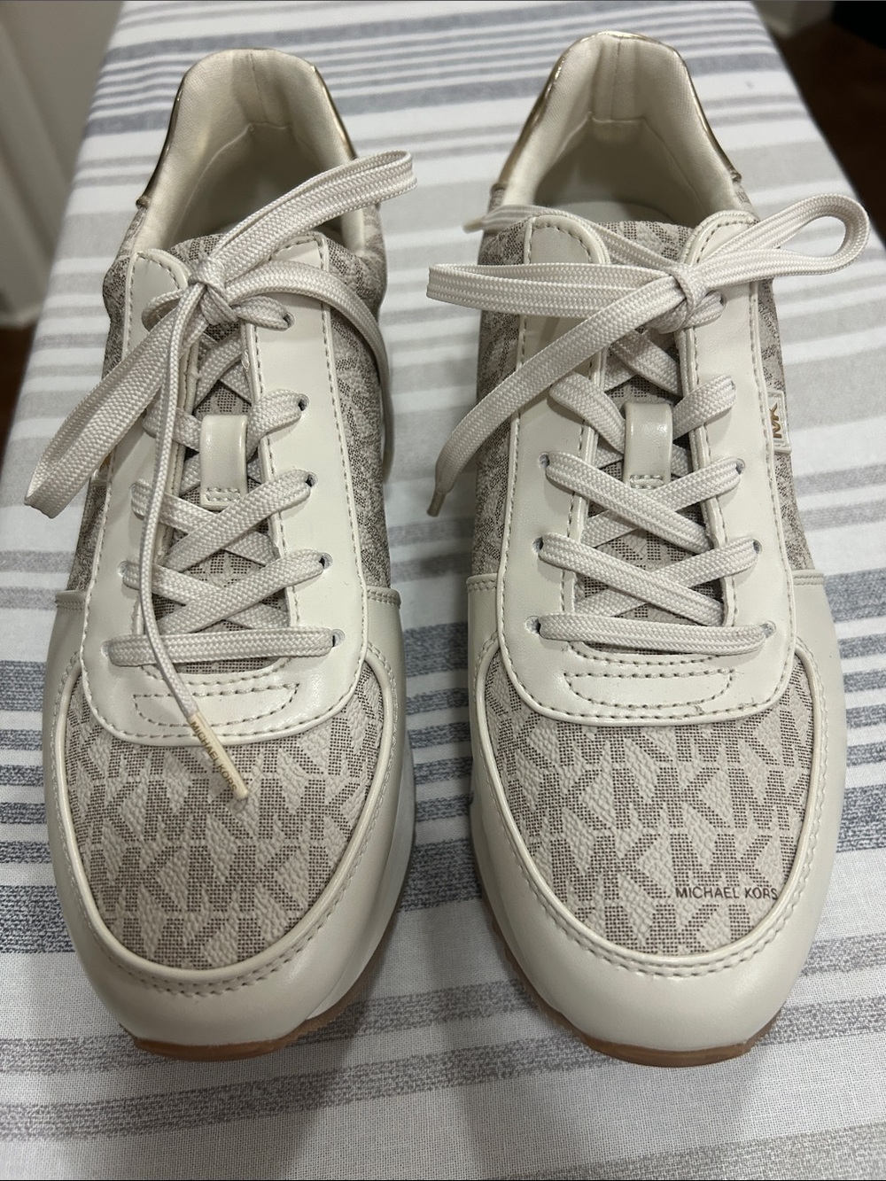 Michael Kors Beige/Ivory Logo Lace-Up Sneakers